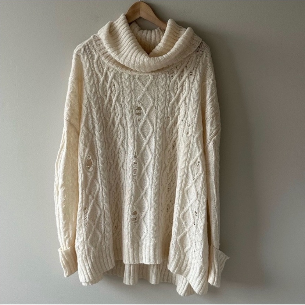 Free People Cream Cable Knit Cowl Sweater